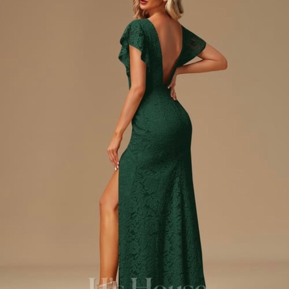 JJ’s House Dark Green Lace Formal Floor Length Dress - Picture 5 of 10
